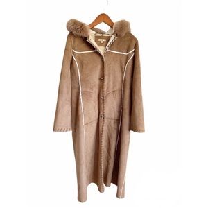 Wilson Leather Real Fox Fur Trim Shearling Suede Button Down Parka Coat